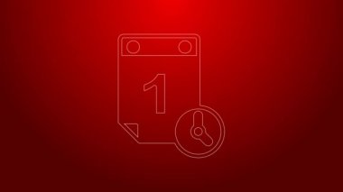 Yeşil çizgi zaman yönetim simgesi kırmızı arkaplanda izole edildi. Saat ve takvim işareti. Üretkenlik sembolü. 4K Video hareketli grafik canlandırması