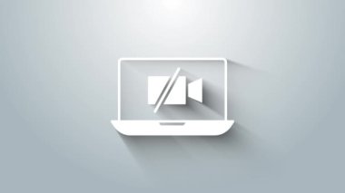 Laptop ekranındaki beyaz kamera kapalı gri arkaplanda izole edilmiş. Video yok. 4K Video hareketli grafik canlandırması