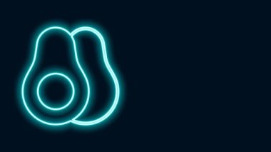 Parlayan neon hattı Avocado meyve simgesi siyah arkaplanda izole edildi. 4K Video hareketli grafik canlandırması