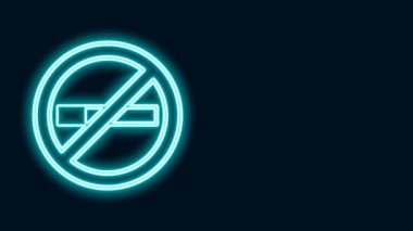 Parlayan neon hattı Siyah arkaplanda sigara içilmeyen simge. Sigara sembolü. 4K Video hareketli grafik canlandırması