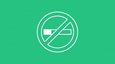 Yeşil arkaplanda sigara içilmeyen beyaz simge izole edildi. Sigara sembolü. 4K Video hareketli grafik canlandırması