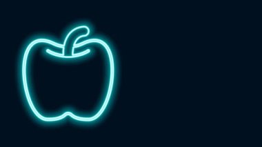 Parlayan neon çizgisi Apple simgesi siyah arkaplanda izole edildi. Fazla kilolu. Sağlıklı diyet menüsü. Fitness diyeti elması. 4K Video hareketli grafik canlandırması