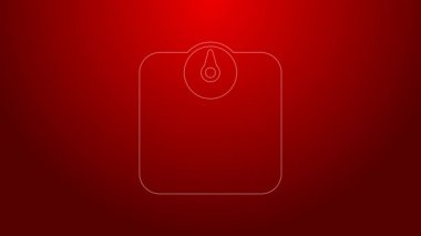 Yeşil çizgi banyo ölçekli simge kırmızı arka planda izole edildi. Ağırlık ölçme ekipmanı. Ağırlık ölçeği spor konsepti. 4K Video hareketli grafik canlandırması