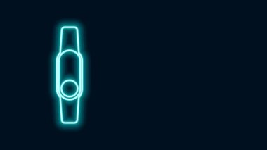 Parlayan neon hattı Smartwatch simgesi siyah arkaplanda izole edildi. Fitness uygulaması konsepti. 4K Video hareketli grafik canlandırması