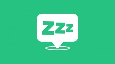 Beyaz Uykucu simgesi yeşil arkaplanda izole edildi. Uykucu zenci konuşma balonu. 4K Video hareketli grafik canlandırması