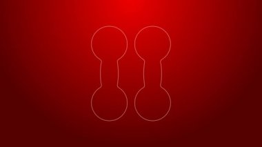 Yeşil çizgi Dumbbell simgesi kırmızı arkaplanda izole edildi. Kas kaldırma ikonu, fitness halteri, spor aletleri, egzersiz yaban domuzu. 4K Video hareketli grafik canlandırması