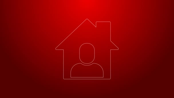 Green line Online working icon isolated on red background. Freelancer man working on laptop at his house. Remote work. Distant job concept. 4K Video motion graphic animation — Video