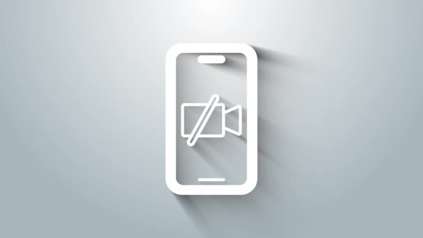 Biała kamera wideo Wyłączona na mobilnym ekranie ikona izolowana na szarym tle. Żadnych nagrań. 4K Animacja graficzna ruchu wideo — Wideo stockowe