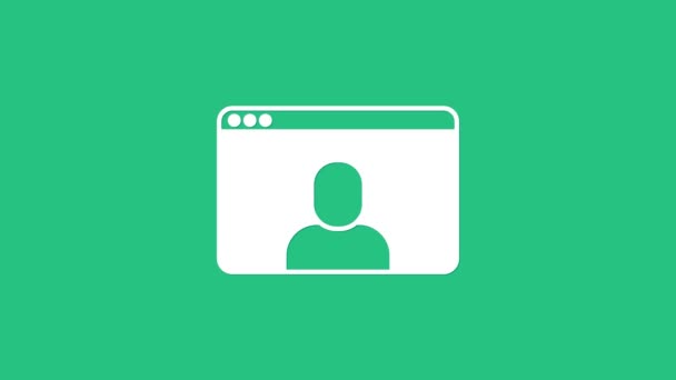 White Video chat conference icon isolated on green background. Online meeting work form home. Remote project management. 4K Video motion graphic animation — Stock Video