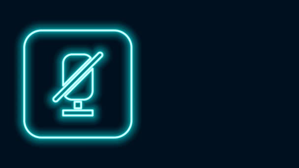 Glowing neon line Mute microphone icon isolated on black background. Microphone audio muted. 4K Video motion graphic animation — Stock Video