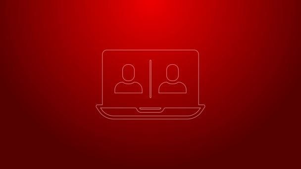 Green line Video chat conference icon isolated on red background. Online meeting work form home. Remote project management. 4K Video motion graphic animation — Video