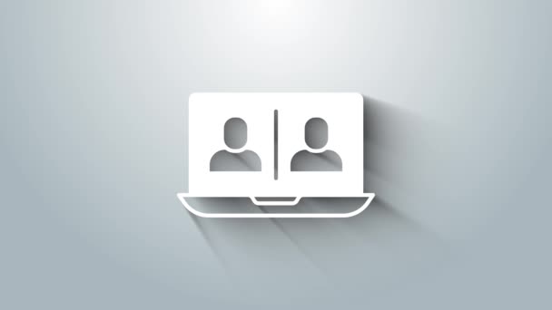 White Video chat conference icon isolated on grey background. Online meeting work form home. Remote project management. 4K Video motion graphic animation — Stock Video
