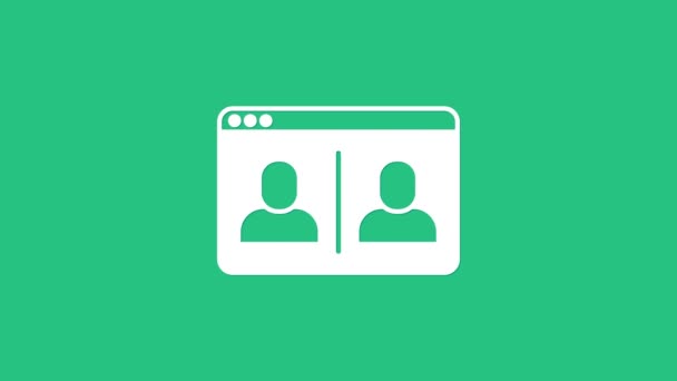 White Video chat conferentie pictogram geïsoleerd op groene achtergrond. Online vergadering werkformulier thuis. Projectbeheer op afstand. 4K Video motion grafische animatie — Stockvideo