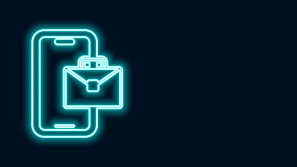 Leuchtendes Neon Line Freelancer Symbol isoliert auf schwarzem Hintergrund. Freiberuflicher Mann, der in seinem Haus am Laptop arbeitet. Online arbeiten, fernes Jobkonzept. 4K Video Motion Grafik Animation — Stockvideo