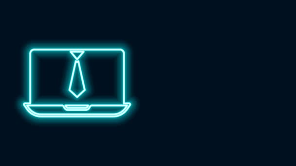 Linea neon luminosa Icona per videoconferenza isolata su sfondo nero. Riunione online modulo di lavoro a casa. Gestione remota del progetto. Animazione grafica 4K Video motion — Video Stock
