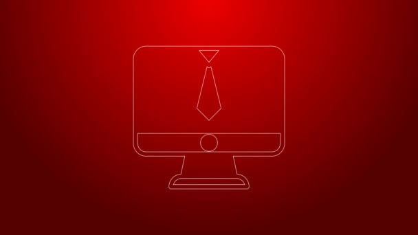 Green line Video chat conference icon isolated on red background. Online meeting work form home. Remote project management. 4K Video motion graphic animation — Stock Video