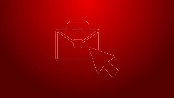 Green line Online working icon isolated on red background. Freelancer man working on laptop at his house. Remote work. Distant job concept. 4K Video motion graphic animation — Stock Video