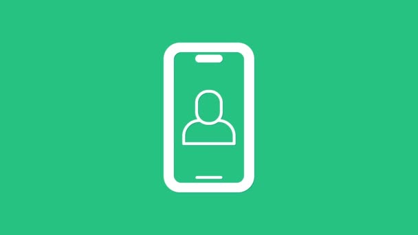 White Video chat conference icon isolated on green background. Online meeting work form home. Remote project management. 4K Video motion graphic animation — Stock Video