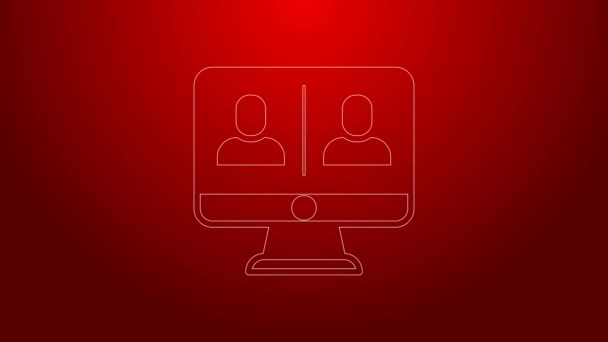 Green line Video chat conference icon isolated on red background. Online meeting work form home. Remote project management. 4K Video motion graphic animation — Video