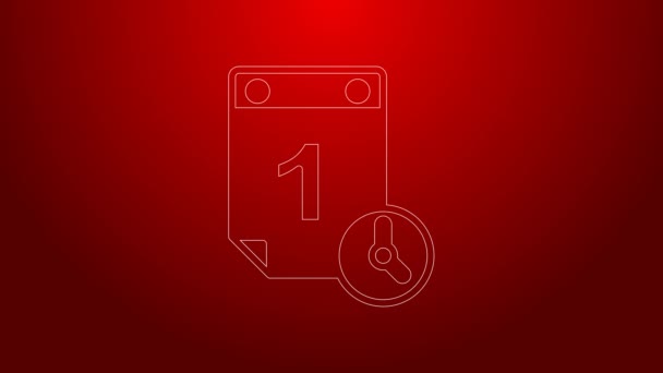 Green line Time management icon isolated on red background. Clock and calendar sign. Productivity symbol. 4K Video motion graphic animation — Αρχείο Βίντεο