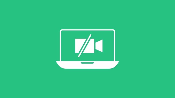 White Video camera Off on laptop screen icon isolated on green background. No video. 4K Video motion graphic animation — Αρχείο Βίντεο