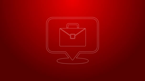 Green line Online working icon isolated on red background. Freelancer man working on laptop at his house. Remote work. Distant job concept. 4K Video motion graphic animation — Stock Video