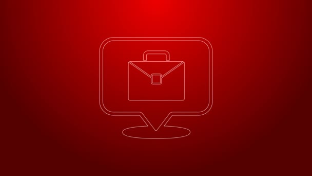 Green line Online working icon isolated on red background. Freelancer man working on laptop at his house. Remote work. Distant job concept. 4K Video motion graphic animation — Αρχείο Βίντεο