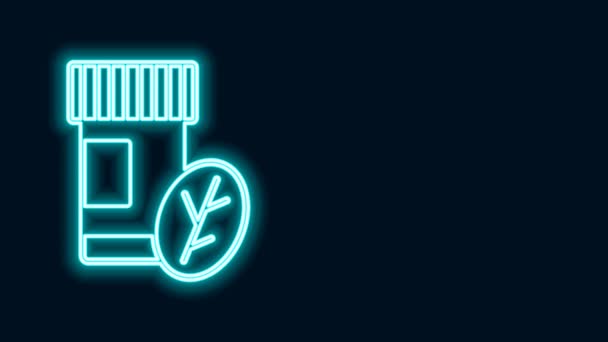 Linea neon incandescente Complesso vitaminico di pillola capsula icona isolata su sfondo nero. Uno stile di vita sano. Animazione grafica 4K Video motion — Video Stock