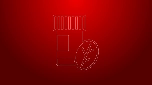 Línea verde Complejo vitamínico de píldora icono de la cápsula aislado sobre fondo rojo. Estilo de vida saludable. Animación gráfica de vídeo 4K — Vídeo de stock