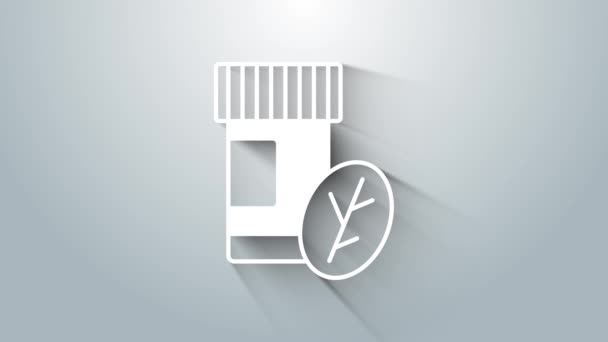 Bílý vitamin komplex pilulky ikony kapsle izolované na šedém pozadí. Zdravý životní styl. Grafická animace pohybu videa 4K — Stock video