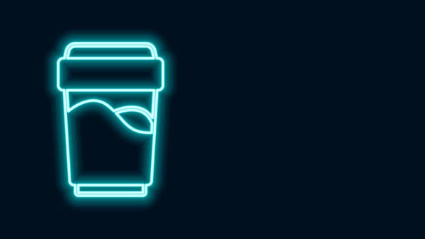 Linea neon incandescente Vetro con icona ad acqua isolata su sfondo nero. Bicchiere di soda. Animazione grafica 4K Video motion — Video Stock