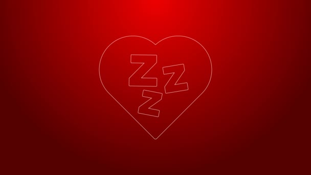 Green line Sleepy icon isolated on red background. Sleepy zzz black talk bubble. 4K Video motion graphic animation — Αρχείο Βίντεο