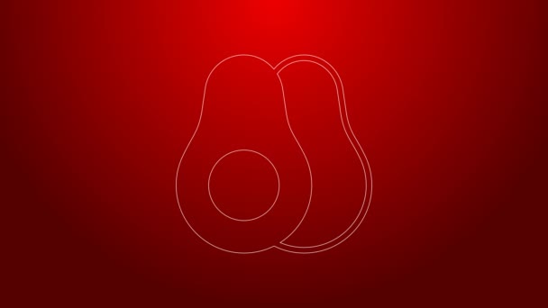 Green line Avocado fruit icon isolated on red background. 4K Video motion graphic animation — Αρχείο Βίντεο