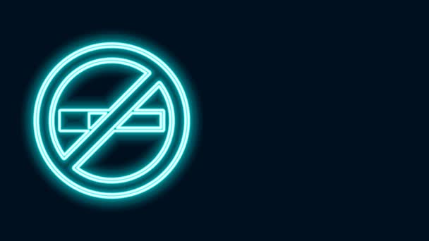 Linea neon luminosa icona No Smoking isolata su sfondo nero. Sigaretta. Animazione grafica 4K Video motion — Video Stock