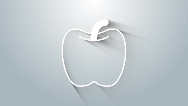 Icono blanco de Apple aislado sobre fondo gris. El exceso de peso. Menú de dieta saludable. Aptitud dieta manzana. Animación gráfica de vídeo 4K — Vídeos de Stock