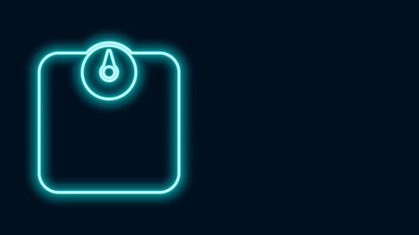 Žhnoucí neonová čára Ikona Koupelnová váha izolovaná na černém pozadí. Měřítko hmotnosti Zařízení. Weight Scale fitness sport koncept. Grafická animace pohybu videa 4K — Stock video