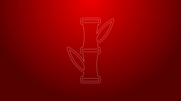 Green line Bamboo icon isolated on red background. 4K Video motion graphic animation — Stock Video