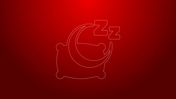 Green line Time to sleep icon isolated on red background. Sleepy zzz. Healthy lifestyle. 4K Video motion graphic animation — Video Stock