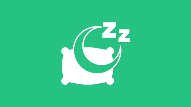White Time to sleep icon isolated on green background. Sleepy zzz. Healthy lifestyle. 4K Video motion graphic animation — Video