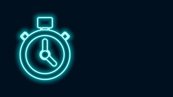 Glowing neon line Stopwatch icon isolated on black background. Time timer sign. Chronometer sign. 4K Video motion graphic animation — Stock Video