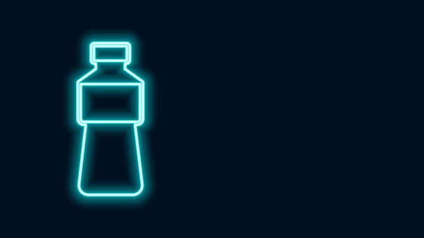 Glowing neon line Bottle of water icon isolated on black background. Tanda minuman Soda aqua. Animasi grafis gerak Video 4K — Stok Video