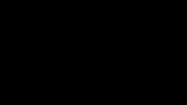 Icona Dumbbell linea bianca isolata su sfondo nero. Icona di sollevamento muscolare, bilanciere fitness, palestra, attrezzature sportive, bumbbell esercizio. Animazione grafica 4K Video motion — Video Stock