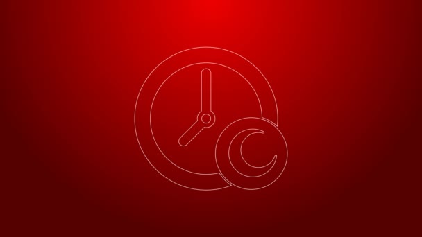 Green line Time to sleep icon isolated on red background. Sleepy zzz. Healthy lifestyle. 4K Video motion graphic animation — Video Stock