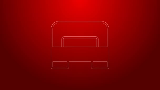 Green line Big bed for two or one person icon isolated on red background. 4K Video motion graphic animation — Stock Video