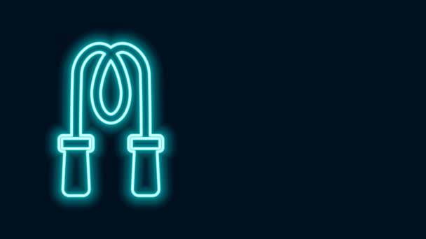 Glowing neon line Jump rope icon isolated on black background. Skipping rope. Sport equipment. 4K Video motion graphic animation — Stock Video