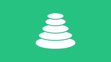 Beyaz Yığın sıcak taş simgesi yeşil arkaplanda izole edildi. Spa salonu aksesuarı. 4K Video hareketli grafik canlandırması