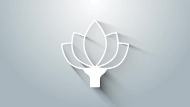 Beyaz Lotus çiçek ikonu gri arkaplanda izole edilmiş. 4K Video hareketli grafik canlandırması