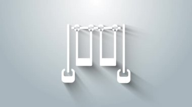 Gri arka planda izole edilmiş oyun alanındaki yaz oyunları için White Double swing. Açık hava eğlence ekipmanları. 4K Video hareketli grafik canlandırması