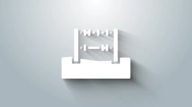 Beyaz Abaküs simgesi gri arkaplanda izole edildi. Geleneksel sayım çerçevesi. Eğitim işareti. Matematik okulu. 4K Video hareketli grafik canlandırması