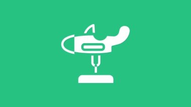 Beyaz Swing uçağı yeşil arka planda izole edilmiş oyun alanı simgesinde. Uçaklı atlıkarınca çocukları. Eğlence ikonu. 4K Video hareketli grafik canlandırması